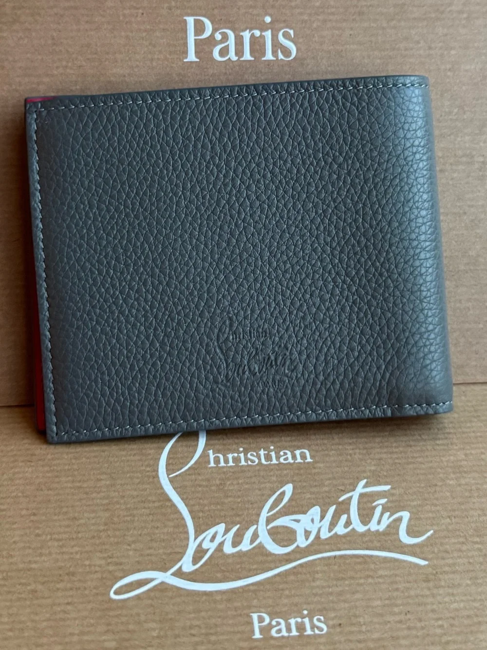NWT Christian Louboutin Men’s Funky Studded Leather Bifold Wallet in Smoke Grey